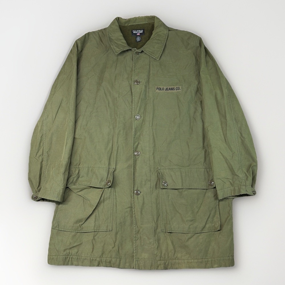 Polo Jeans Co Ralph Lauren Military Field Jacket Trench Olive Green Mens XL